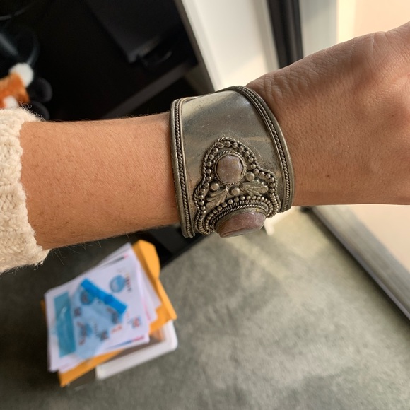 Southwestern Vintage Metal Cuff Bracelet with Stones - Picture 7 of 16